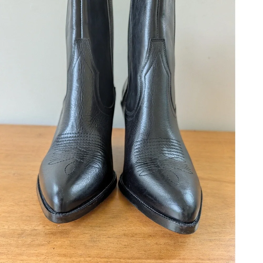 Polo Ralph Lauren Lowrey Black Leather Western Ankle Boots‎ Womens 11B Portugal
